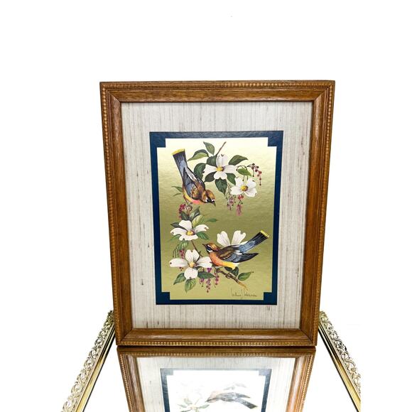 Vintage "Birds on Dogwood" Framed & Signed Print William J. Whiteside Gold Foil - Picture 1 of 10